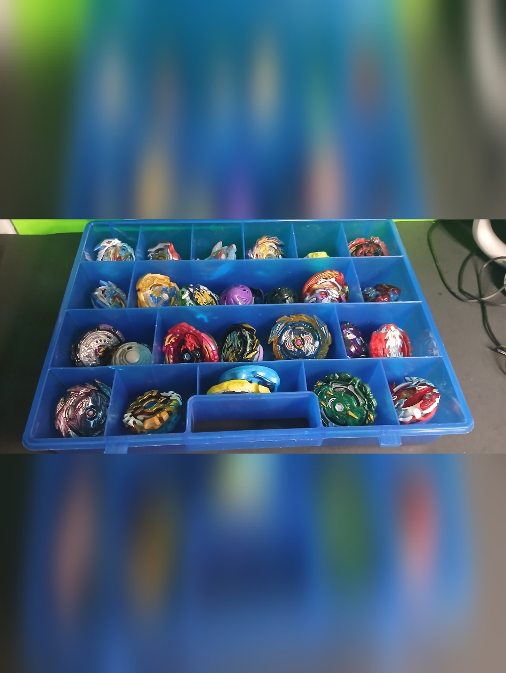 Assorted Beyblade Burst Tops in Blue Storage Case - Multi Color lot 27 pieces